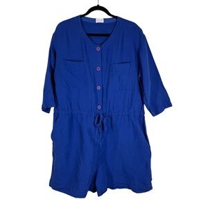 Gorman Romper Linen Blend Tie Waist Shorts Breathable Minimalist Royal Blue 14